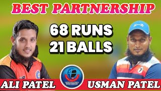 68 RUNS 21 BALLS  USMAN PATEL amp ALI PATEL  Late Devansh Bhoir Smruti Chashak  2021Chinchpada [upl. by Elodie542]