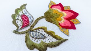 Embroidery Crewel Work  How to Embroider a Jacobean Flower [upl. by Hanima272]