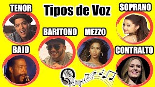 TIPOS DE VOZ  Rangos Vocales  Bajo  Barítono  Tenor  Contralto  Mezzosoprano  Soprano [upl. by Okimat]