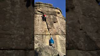 Climbing “The Left Unconquerable E1 5b ” onsight at Stanage Plantation [upl. by Attennaej]