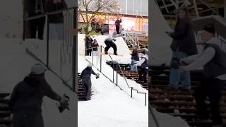 Snowboarder BREAKS board on a HUGE rail Dillon Henricksen snowboard fail snow [upl. by Einyaj596]