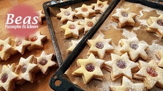 SPITZBUBEN Rezept  STERNPLÄTZCHEN backen mit Marzipan und Marmelade gefüllt [upl. by Mattie]