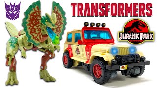 Transformers X Jurassic Park Crossover AUTOBOT JP12 amp DECEPTICON DILOPHOCON Review [upl. by Peggy47]