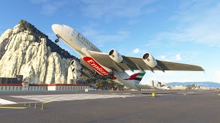 GIBRALTAR AIRPORT  Impossible TAKEOFF AIRBUS A380 Emirates at Gibraltar Airprot [upl. by Rosenkrantz275]