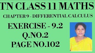 TNClass11MathematicsSamacheer Kalvi CH 9 Differential Calculus Exercise92Page no102  Sum2 [upl. by Hegarty]