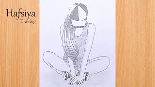 How to draw a sitting Girl with cap  Pencil sketch for beginner  Girl drawing  drawing [upl. by Madelaine]