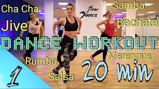 20 Min Beginner Dance Workout  Hustle Salsa Merengue Cha Cha Rumba Samba Jive  Follow Along [upl. by Hayashi]