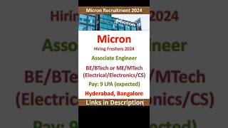 Micron Hiring Freshers 2024  Associate Engineer  Bengaluru Hyderabad  Fresher Jobs  IT Jobs [upl. by Elexa]