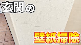 【真っ白に】玄関の壁紙につた黒い汚れと擦れ跡をキレイに落とす掃除方法！ [upl. by Rentschler340]