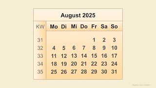 Kalender August 2025 [upl. by Einyaj]