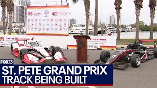 Race organizers lay first block of St Pete Grand Prix track [upl. by Turley]