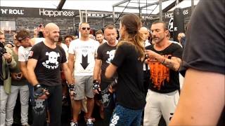 Elisabetta Canalis doing Krav Maga in Pitti Immagine Uomo 84 [upl. by Napoleon]