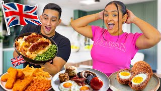 Trying BRITISH FOOD for the FIRST TIME [upl. by Atnima]