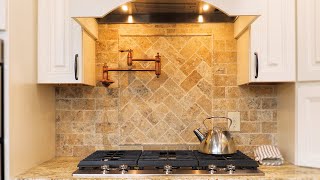 BEAUTIFUL KITCHEN Old World Stone Tile and Copper Canning Pot Filler [upl. by Marguerita]