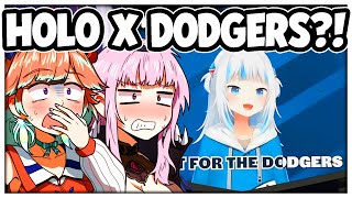 Kiara and Calli React to Gura singing Take Me Out to the Ballgame at Dodger Stadium【Hololive Dodger】 [upl. by Reviere]