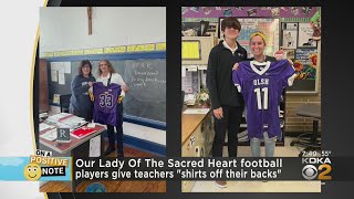 Local football players give teachers quotshirts off their backsquot [upl. by Ehud]