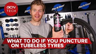 How To Fix A Punctured Tubeless Tyre  GCN Tech Puncture Repair Guide [upl. by Atikihs]