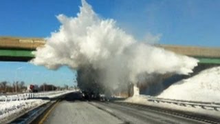 Snow Explodes Off Semi Truck [upl. by Ecinue]