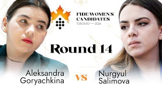 Round 14  Aleksandra Goryachkina vs Nurgyul Salimova  Womens FIDE Candidates 2024 [upl. by Ailatan593]