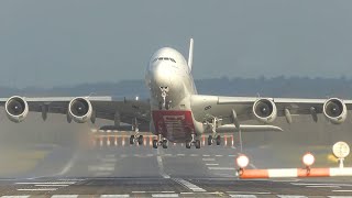 60 MINUTES of CROSSWIND LANDINGS during a STORM at Düsseldorf  Airbus A380 Dash8 B767  4K [upl. by Robers75]