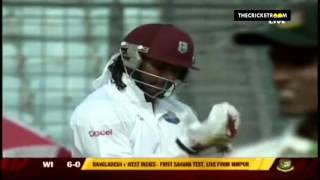 Chris Gayle hits the first ball of a Test Match for Six vs Bangladesh [upl. by Atsirc212]