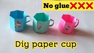 Diy paper cupNo glue paper craftOne sheet paper craftDiy paper craft without glueThe easy art [upl. by Lian]