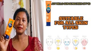 joy Hello sun sunscreen SPF 50 suitable for all skin types sanjanabrazilnaik [upl. by Russom]