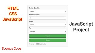 Unit Converter Using HTML CSS JAVASCRIPT  Javascript Project coding html css javascript [upl. by Orianna622]
