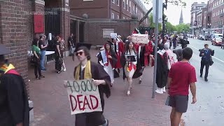 Hundreds of graduates walk out of Harvard commencement chanting Free free Palestine over Gaza war [upl. by Thorner]