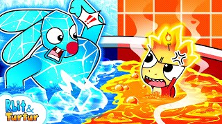 Rbit Plays in Hot vs Cold Bathtub Challenge 💦🔥FIRE Turtur vs ICY Rbit  Kids Cartoon  Rbit amp Turtur [upl. by Barrie]