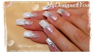 Easy Bridal Nail Art Tutorial  DIY Wedding Nails ♥ [upl. by Eelnyl]