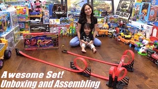 Childrens Toy Cars Fastlane Ultimate Loop Track Set Unboxing and Playtime w Marxlen [upl. by Ennaihs]