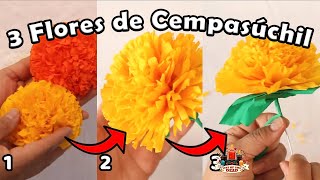 3 Flores de Cempasúchil con Crepe 🌹🧡 ▶ Cómo Hacer Flores de Cempasúchil Papel Crepe FACIL✅ [upl. by Lilllie]