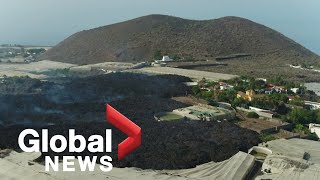 La Palma volcano Drone footage shows path of devastation as lava makes its way to ocean [upl. by Kabob]