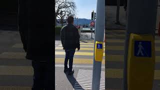 Crossing a pedestrian crossing traffic light in Zurich Switzerland pedestrian trafficlight [upl. by Hctim]