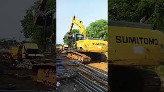 Sumitomo SH 210 excavator performs gas lowering work shorts [upl. by Yllime]