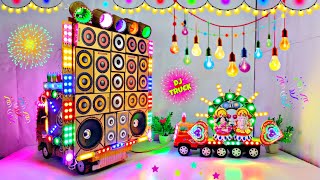 DIY Mini Dj Navratri Durga Pooja Dj Truck Light Decoration Gadi Wala Dj Gauri Ganesh Murti Visarjan [upl. by Oremor592]