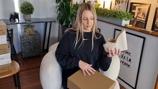 Catie Unboxes Cream Slide On Mule 7 Inch Summer Wedge High Heel Shoes With Open Toe [upl. by Sclater]