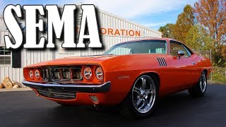 Manns Restoration at SEMA  1971 Plymouth Cuda quotOrangasmquot [upl. by Acyre]