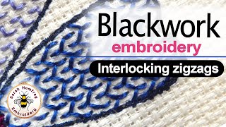 Blackwork Embroidery diaper patterns interlocking zigzag  Blackwork embroidery video tutorial [upl. by Augustus]