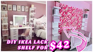 DIY IKEA LACK SHELF HACK FOR 42  GLAM BEAUTY ROOM [upl. by Ecyarg243]