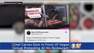 Vegans Protest Restaurant So Chef Carves Deer In Front Of Them [upl. by Valenka]