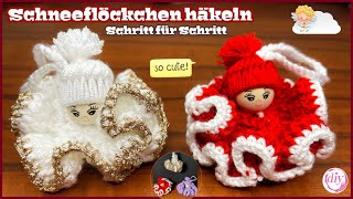 Schneeflöckchen häkeln  Schritt für Schritt  Glücksengel  Glückswürmchen  Wölkchen  Anhänger [upl. by Semyaj949]