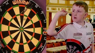 11 Year Old Darts Wonderkid Finishes a 156 On Masters Stage [upl. by Ready]