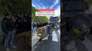 Manifestation dagriculteurs français sur Agen 🇨🇵🧑‍🌾 tension avec CRS france police agriculteur [upl. by Lemieux880]