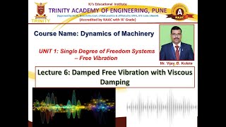 Lecture 6 Damped Free Vibration with Viscous Damping [upl. by Anawik]