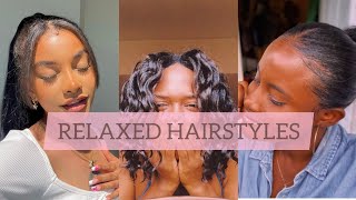 💆 RELAXED amp TRANSITIONING HAIRSTYLES🌼hairstyles for relaxed and transitioning hair compilation🍡 [upl. by Perdita]