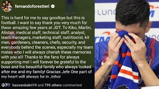 FERNANDO FORESTIERI UCAP SELAMAT TINGGAL SELEPAS 3 MUSIM BERSAMA HARIMAU SELATAN [upl. by Ellett]