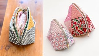 How to sew a Criss Cross Pouch  Patchwork Zipper Pouch  Sewing Makeup Bag [upl. by Llireva525]