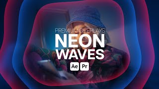 Premium Overlays Neon Waves After Effects  Premiere Pro MOGRTs [upl. by Kooima]